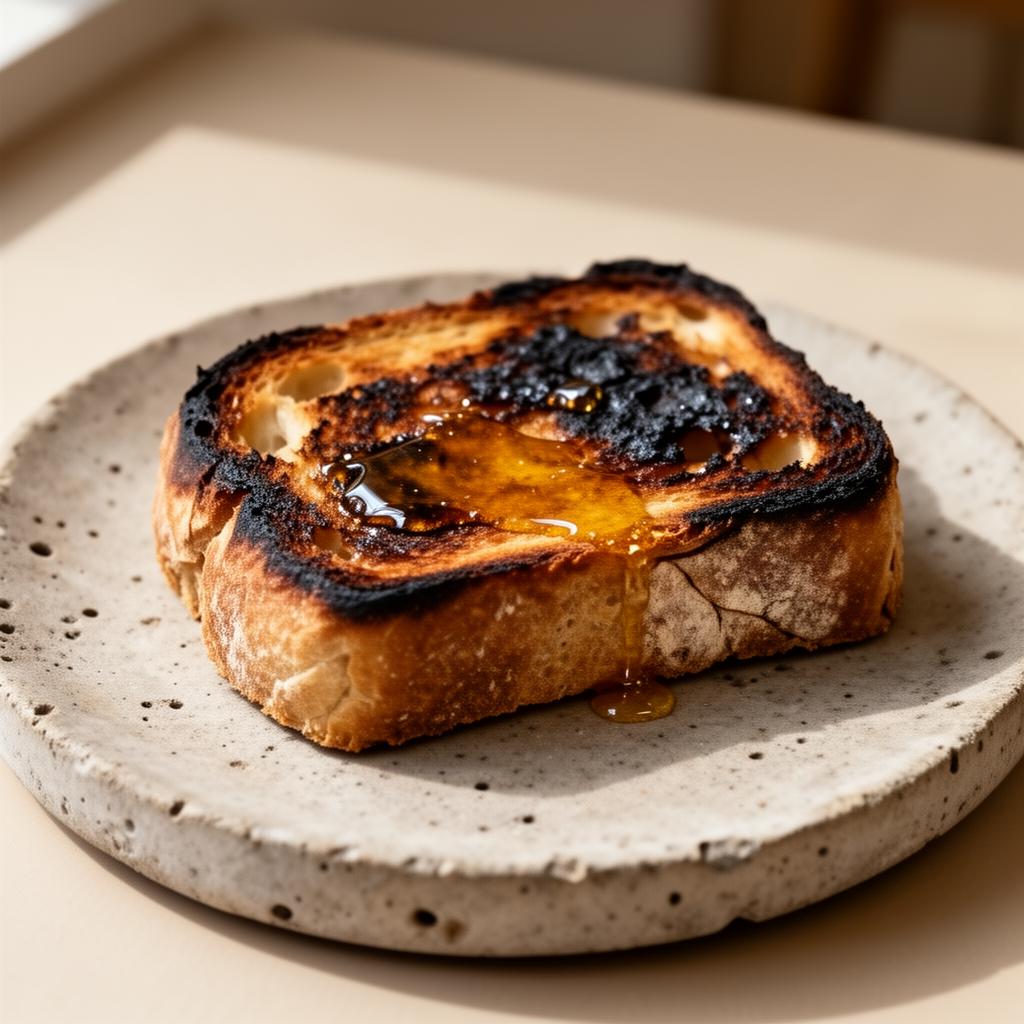 Burnt honey toast on artisan sourdough plated on a stone plate