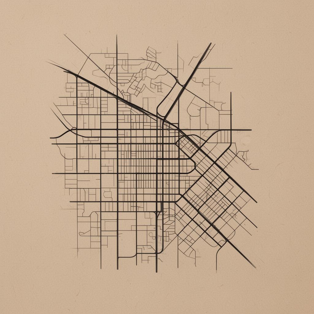 Minimalist abstract map of the arts district where Tastology is located